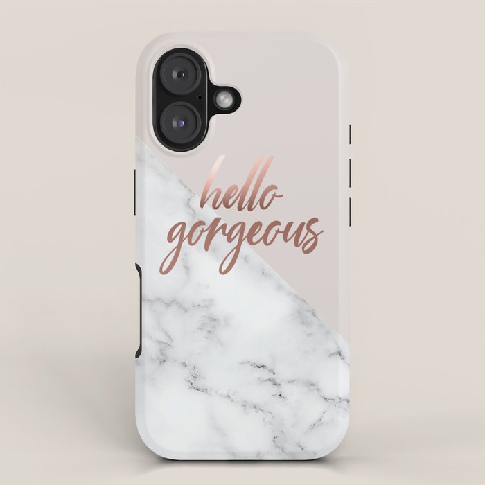 Hello Gorgeous, Rose Gold, Pink, Marble iPhone Case Gallery Image 1