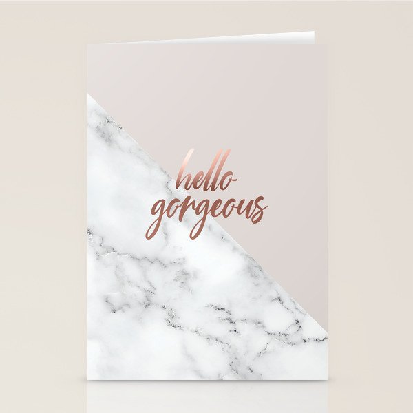 Hello Gorgeous, Rose Gold, Pink, Marble Stationery Card Gallery Image 2