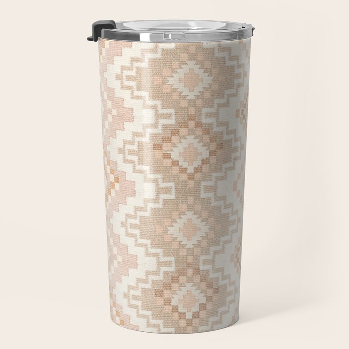 Southern Western Boho Geo  Americana Rug  ivory soft pink Travel Mug Gallery Image 3