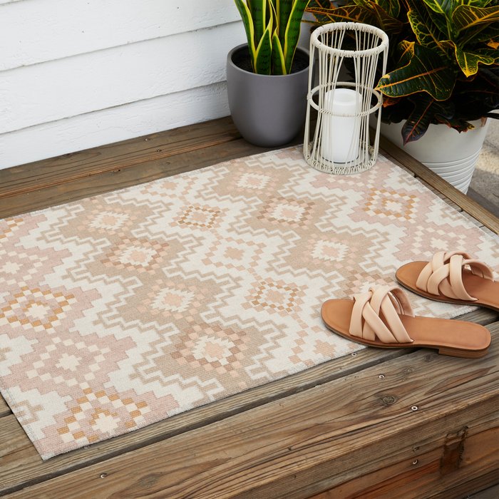 Southern Western Boho Geo  Americana Rug  ivory soft pink Outdoor Rug Gallery Image 2