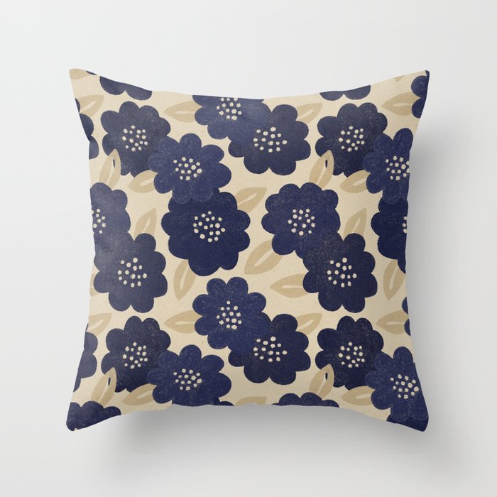 Blue Flower Pattern Throw Pillow Gallery Image 1