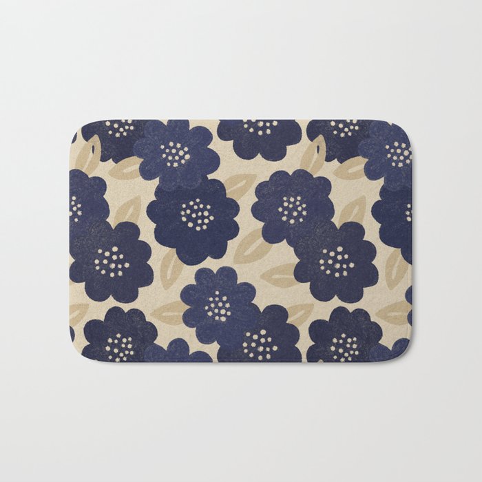 Blue Flower Pattern Bath Mat Gallery Image 1