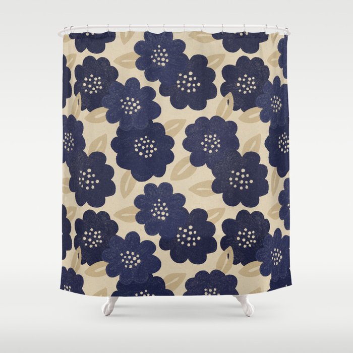 Blue Flower Pattern Shower Curtain Gallery Image 1