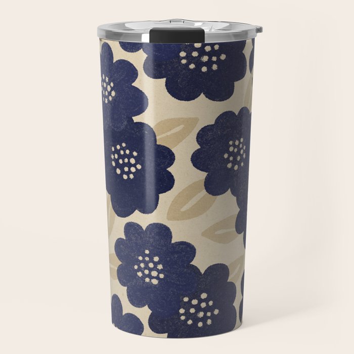 Blue Flower Pattern Travel Mug Gallery Image 1
