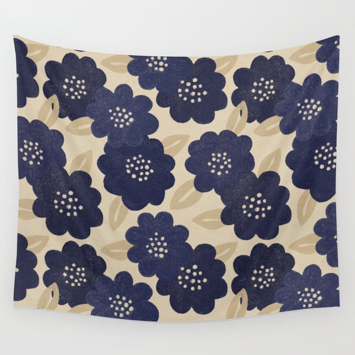 Blue Flower Pattern Wall Tapestry Gallery Image 4