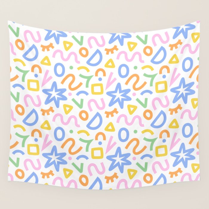 Colorful fun doodle art pattern Wall Tapestry Gallery Image 4
