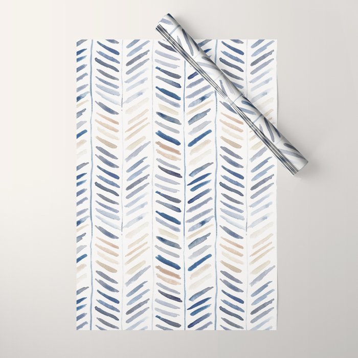 artistic herringbone in indigo and earthy shades Wrapping Paper Gallery Image 1