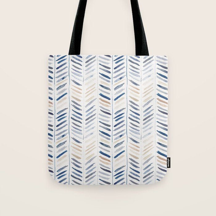 artistic herringbone in indigo and earthy shades Tote Bag Gallery Image 1