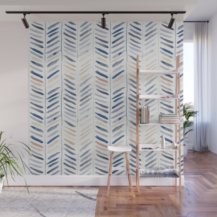 artistic herringbone in indigo and earthy shades Wall Mural Gallery Image 1