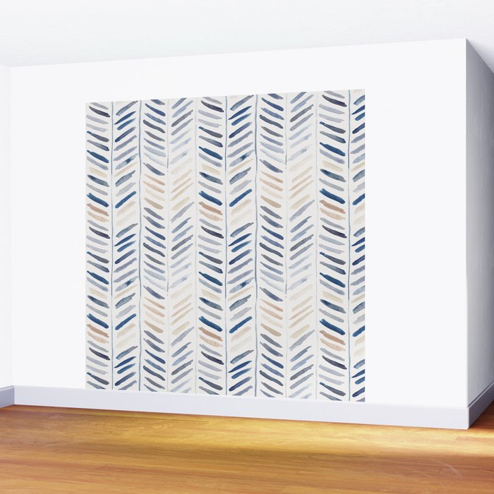 artistic herringbone in indigo and earthy shades Wall Mural Gallery Image 2