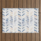 artistic herringbone in indigo and earthy shades Outdoor Rug Gallery Image 1