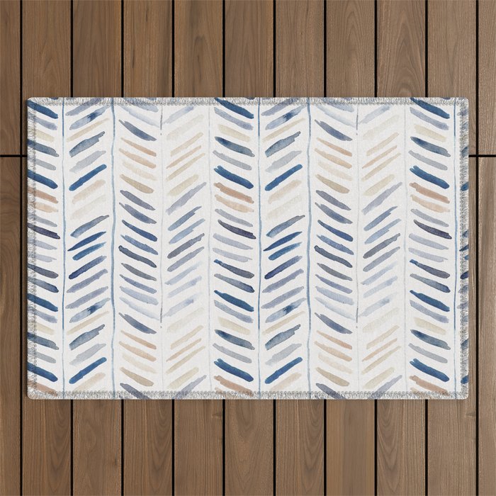 artistic herringbone in indigo and earthy shades Outdoor Rug Gallery Image 1