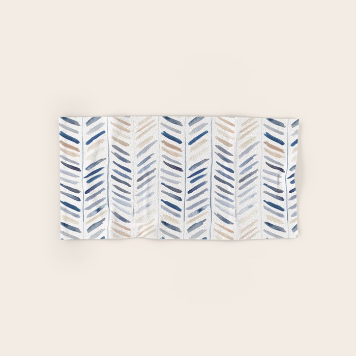 artistic herringbone in indigo and earthy shades Bath Towel Gallery Image 1