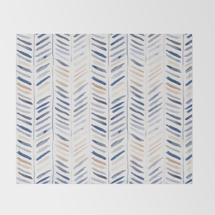 artistic herringbone in indigo and earthy shades Throw Blanket Gallery Image 2
