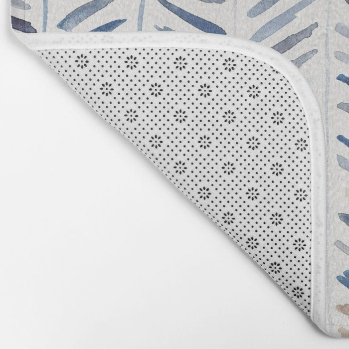 artistic herringbone in indigo and earthy shades Bath Mat Gallery Image 2