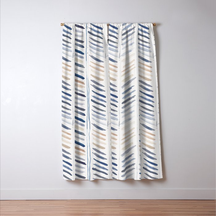artistic herringbone in indigo and earthy shades Window Curtain Gallery Image 3