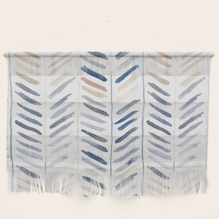 artistic herringbone in indigo and earthy shades Wall Hanging Gallery Image 1