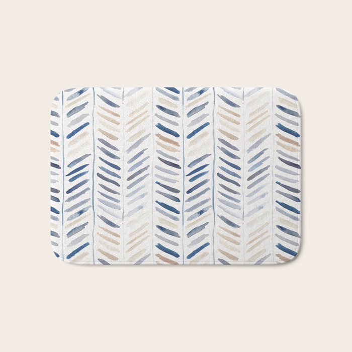 artistic herringbone in indigo and earthy shades Bath Mat Gallery Image 1