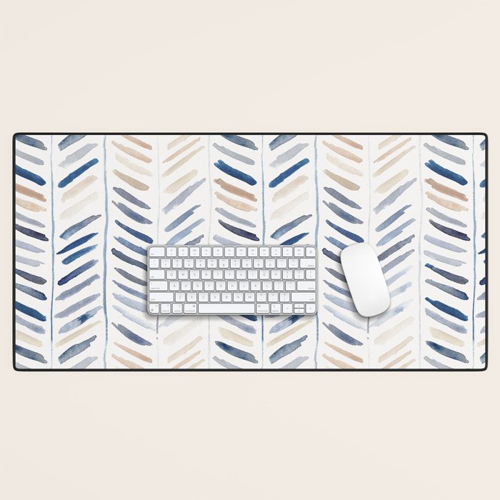 artistic herringbone in indigo and earthy shades Desk Mat Gallery Image 1