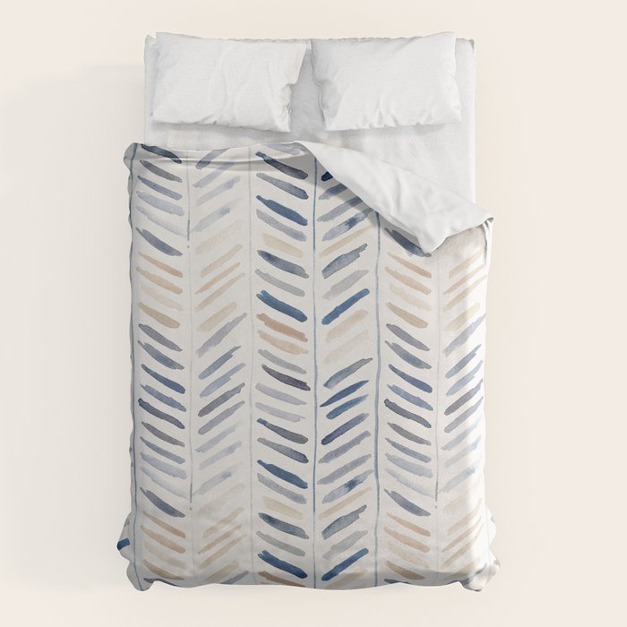 artistic herringbone in indigo and earthy shades Duvet Cover Gallery Image 1