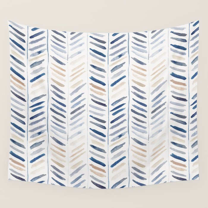 artistic herringbone in indigo and earthy shades Wall Tapestry Gallery Image 4