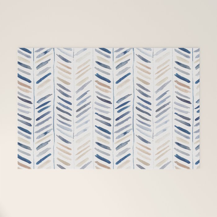 artistic herringbone in indigo and earthy shades Welcome Mat Gallery Image 1