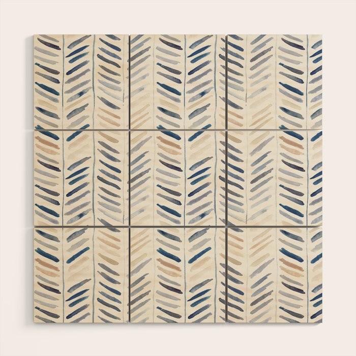 artistic herringbone in indigo and earthy shades Wood Wall Art Gallery Image 1