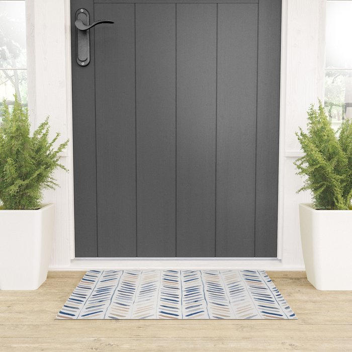 artistic herringbone in indigo and earthy shades Welcome Mat Gallery Image 3