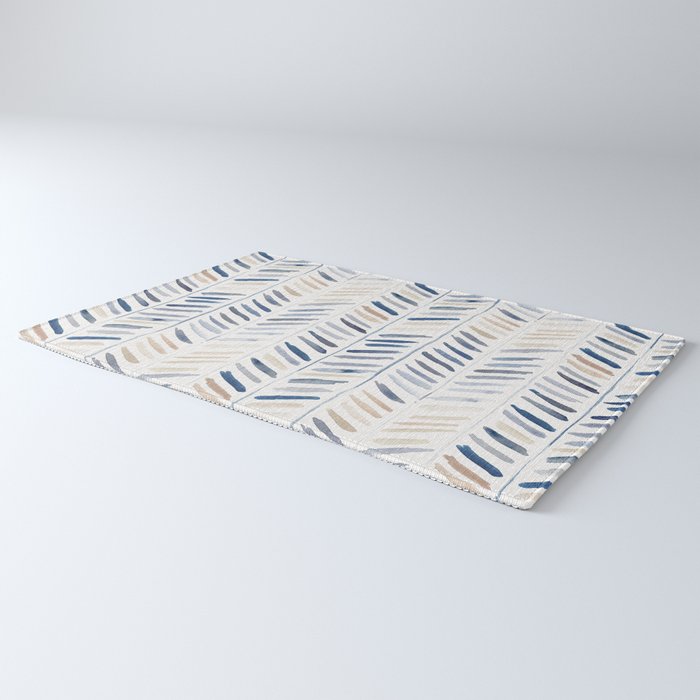 artistic herringbone in indigo and earthy shades Rug Gallery Image 3