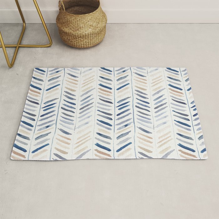 artistic herringbone in indigo and earthy shades Rug Gallery Image 1