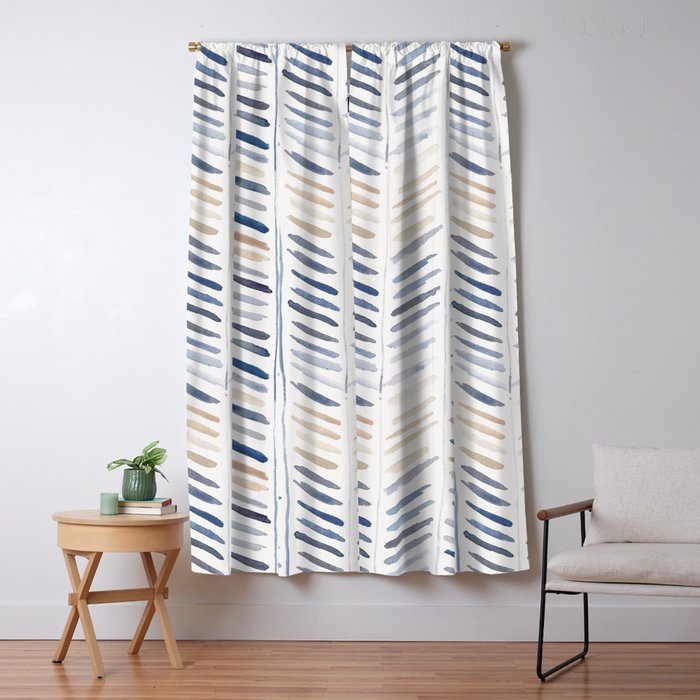 artistic herringbone in indigo and earthy shades Window Curtain Gallery Image 5