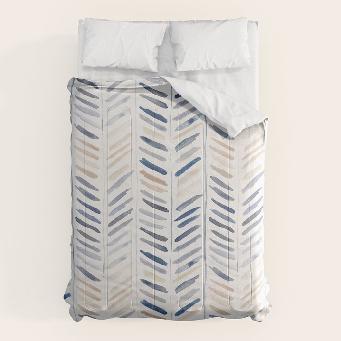 artistic herringbone in indigo and earthy shades Comforter Gallery Image 6