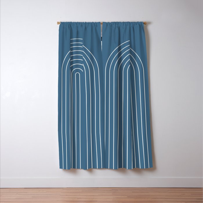 Minimal Arch XXXIV Nautical Blue Modern Geometric Lines Window Curtain Gallery Image 3
