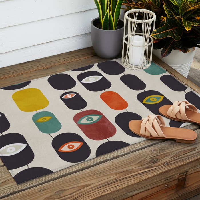 geometry mid mod eyes Outdoor Rug Gallery Image 2