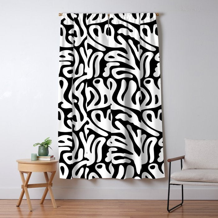 Matisse Organic Shapes Free Form Cut Outs Pattern White On Black Window Curtain Gallery Image 1