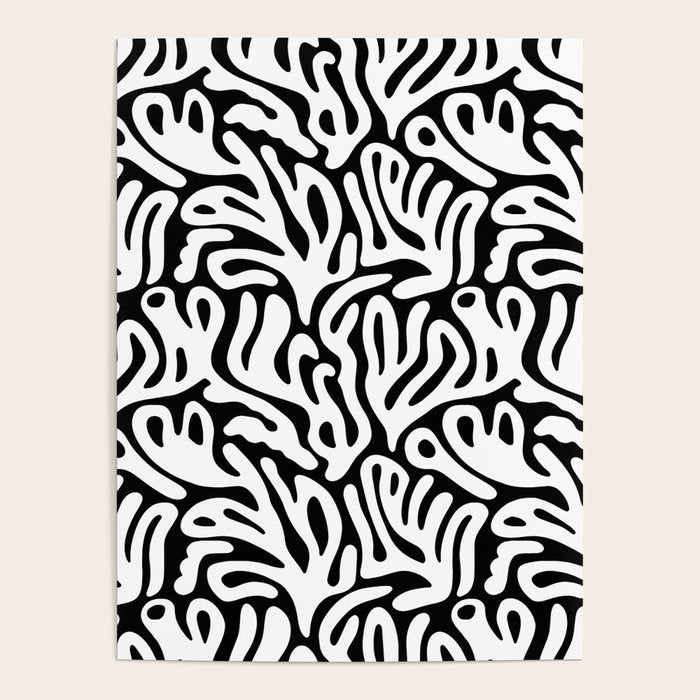 Matisse Organic Shapes Free Form Cut Outs Pattern White On Black Poster Gallery Image 1
