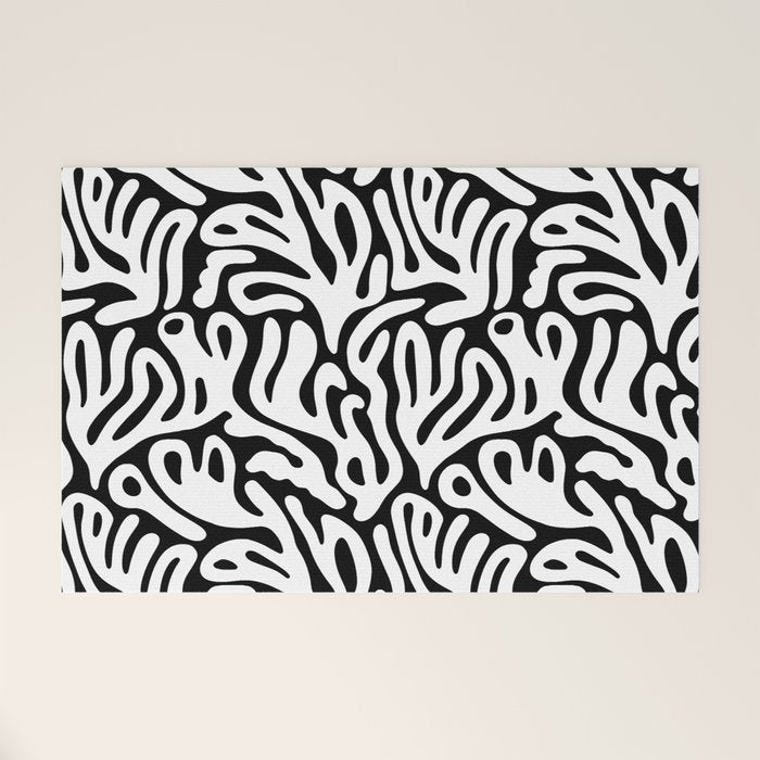 Matisse Organic Shapes Free Form Cut Outs Pattern White On Black Welcome Mat Gallery Image 1