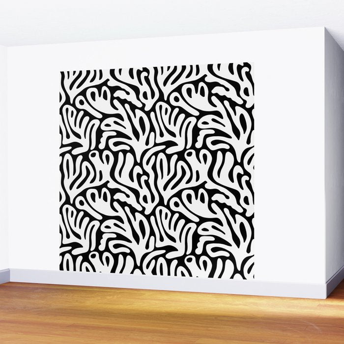 Matisse Organic Shapes Free Form Cut Outs Pattern White On Black Wall Mural Gallery Image 2