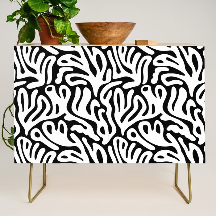 Matisse Organic Shapes Free Form Cut Outs Pattern White On Black Credenza Gallery Image 1