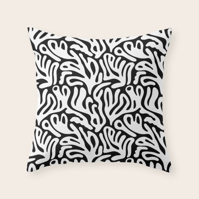 Matisse Organic Shapes Free Form Cut Outs Pattern White On Black Throw Pillow Gallery Image 1