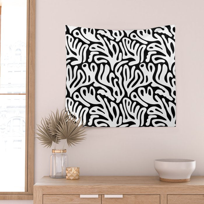 Matisse Organic Shapes Free Form Cut Outs Pattern White On Black Wall Tapestry Gallery Image 2