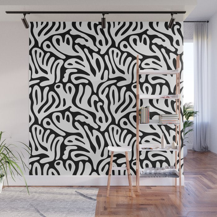 Matisse Organic Shapes Free Form Cut Outs Pattern White On Black Wall Mural Gallery Image 1