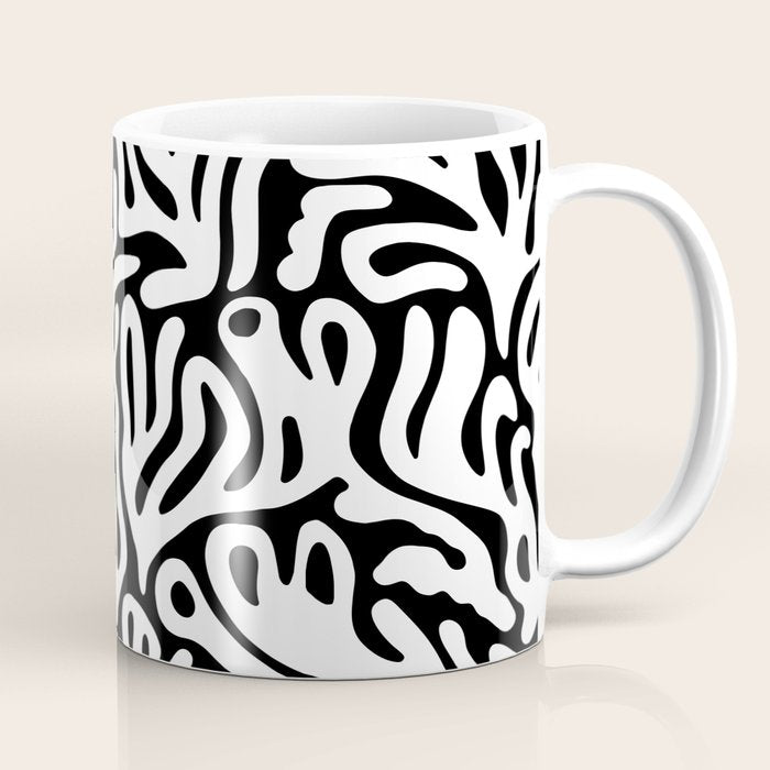 Matisse Organic Shapes Free Form Cut Outs Pattern White On Black Coffee Mug Gallery Image 1