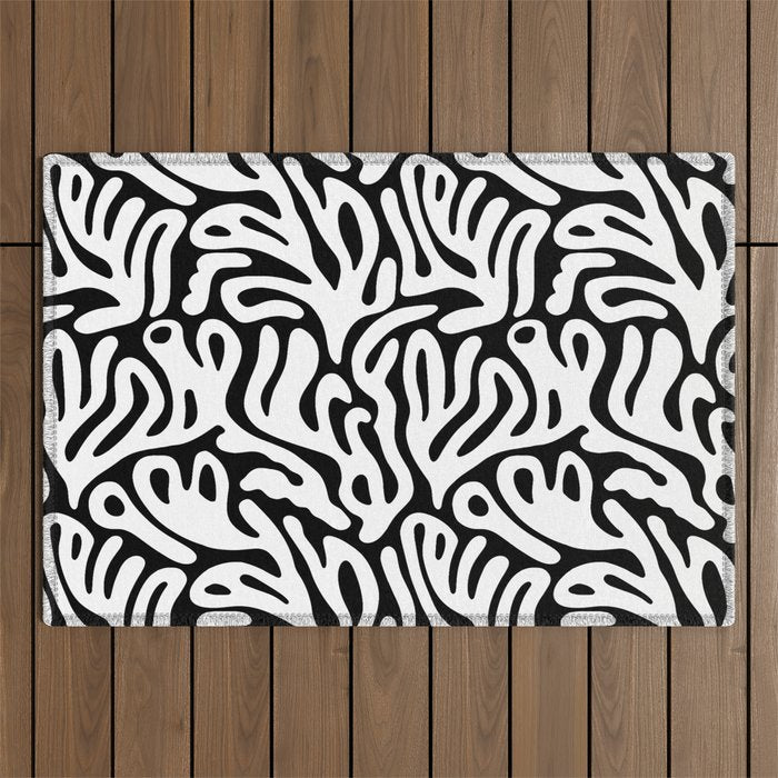Matisse Organic Shapes Free Form Cut Outs Pattern White On Black Outdoor Rug Gallery Image 1
