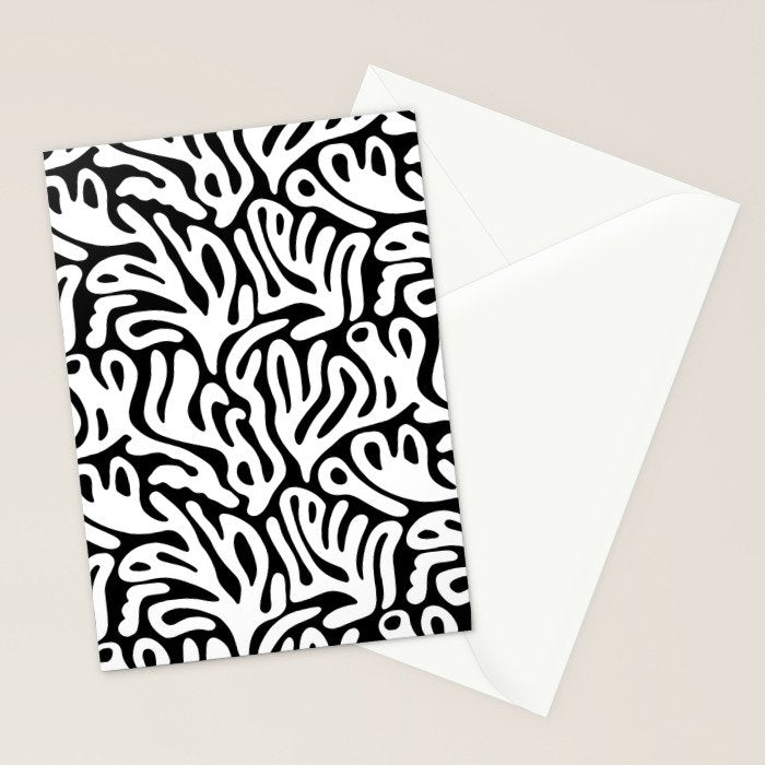 Matisse Organic Shapes Free Form Cut Outs Pattern White On Black Stationery Card Gallery Image 2