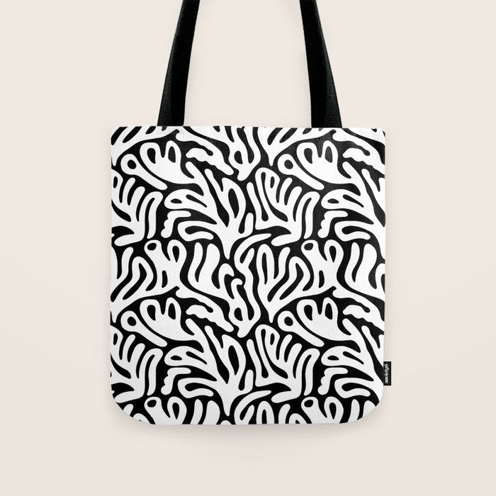 Matisse Organic Shapes Free Form Cut Outs Pattern White On Black Tote Bag Gallery Image 1