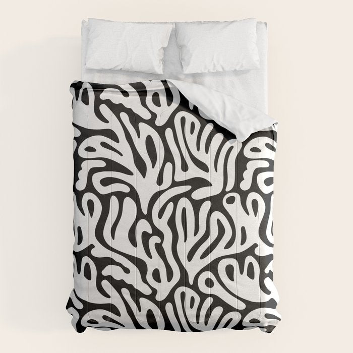 Matisse Organic Shapes Free Form Cut Outs Pattern White On Black Comforter Gallery Image 6