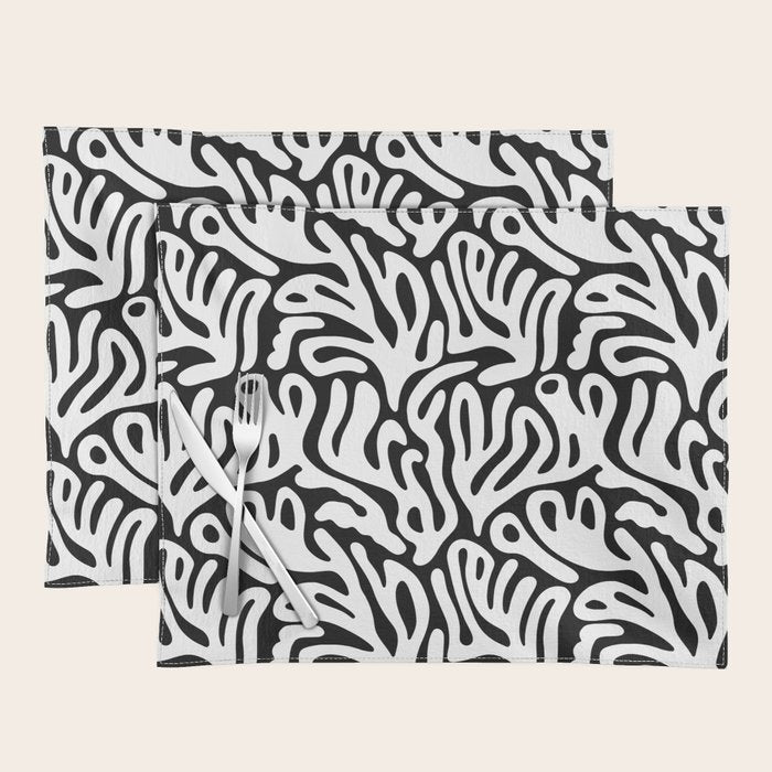 Matisse Organic Shapes Free Form Cut Outs Pattern White On Black Placemat Gallery Image 1