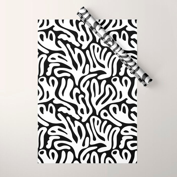 Matisse Organic Shapes Free Form Cut Outs Pattern White On Black Wrapping Paper Gallery Image 1
