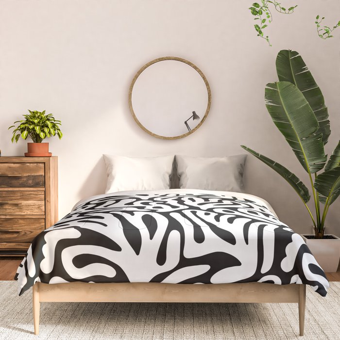 Matisse Organic Shapes Free Form Cut Outs Pattern White On Black Comforter Gallery Image 3